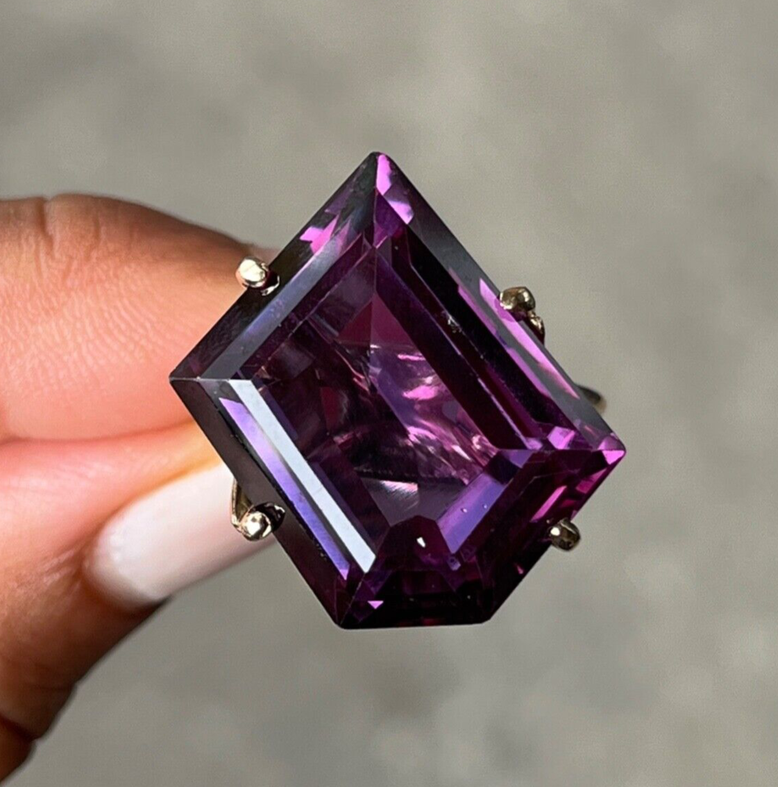 Vintage 14K White Gold Special Cut Amethyst Ring, Statement Ring.