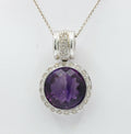 Vintage Ladies Amethyst Diamonds 14K White Gold Pendant