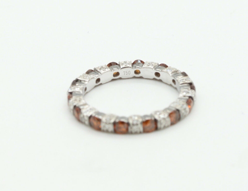 Ladies 18K White Gold White and Orange Diamonds Stacking Eternity Band