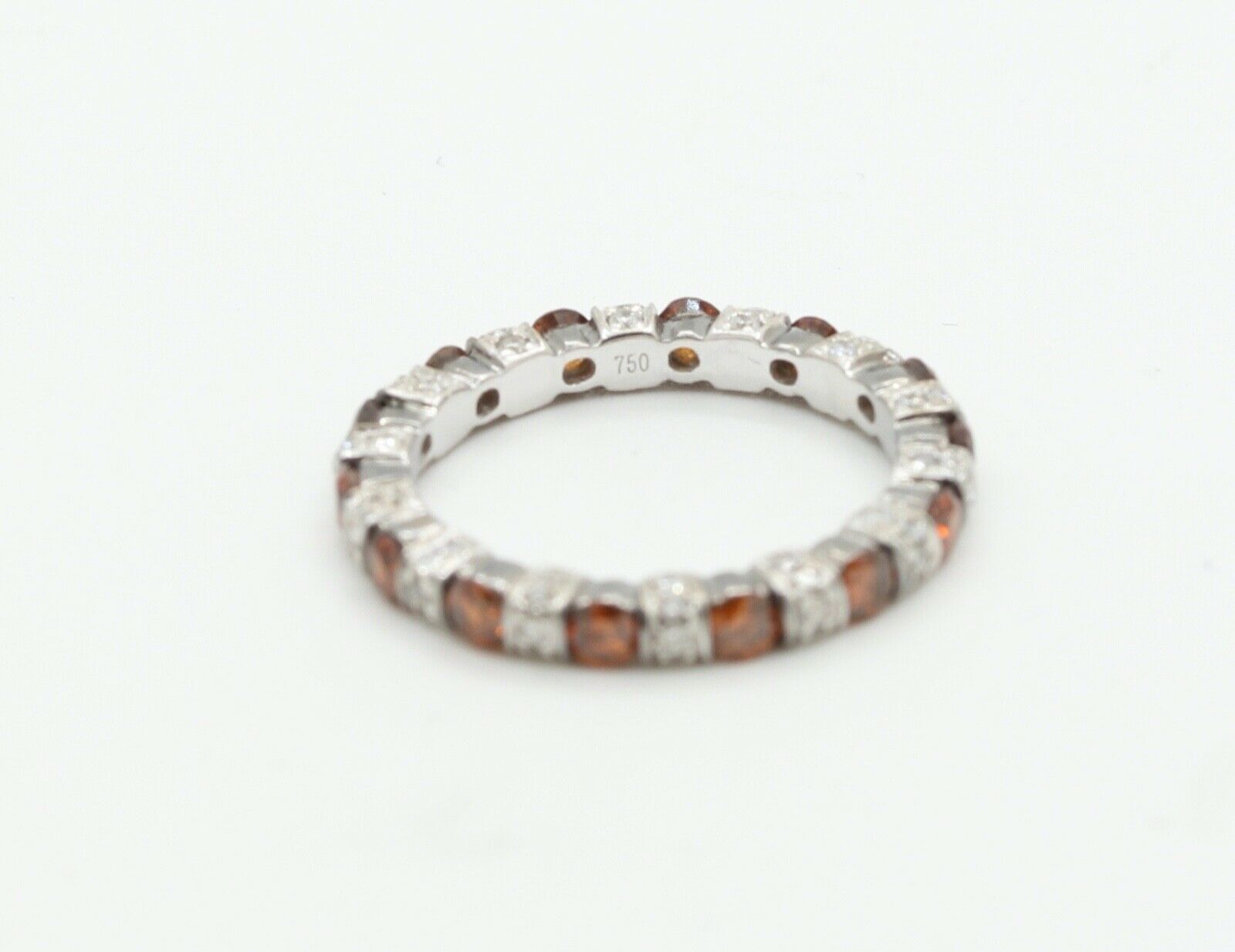 Ladies 18K White Gold White and Orange Diamonds Stacking Eternity Band