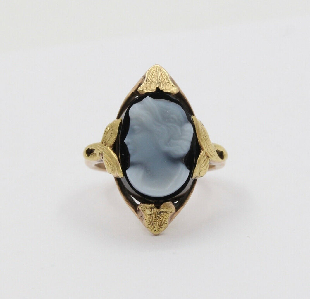 Art Nouveau Cameo Onyx 14K Yellow Gold Ring