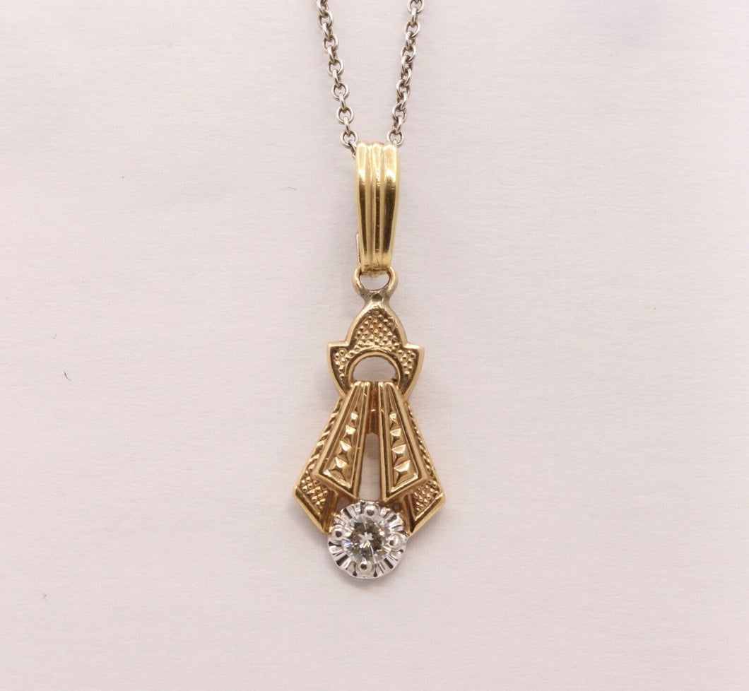 Art Deco 14K Yellow White Gold Diamond Pendant