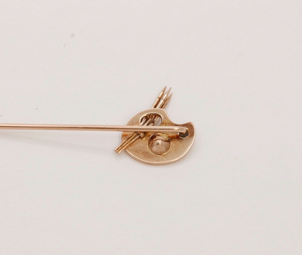 Vintage Paint Palette Blue Sapphire 14K Yellow Gold Stick Pin