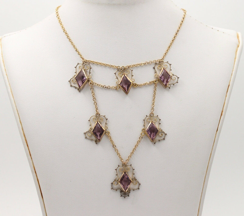 Victorian Festoon Rose De France 14K Gold Vermeil Necklace