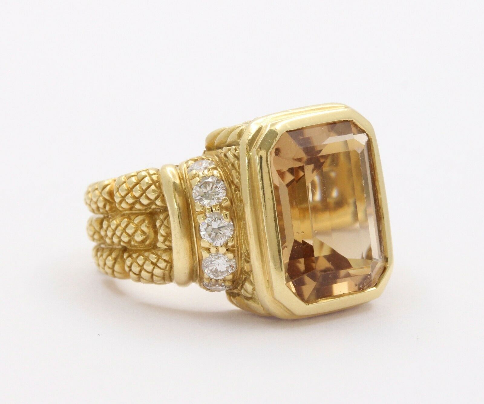 Vintage 18K Yellow Gold Judith Ripka Citrine Diamond Ring