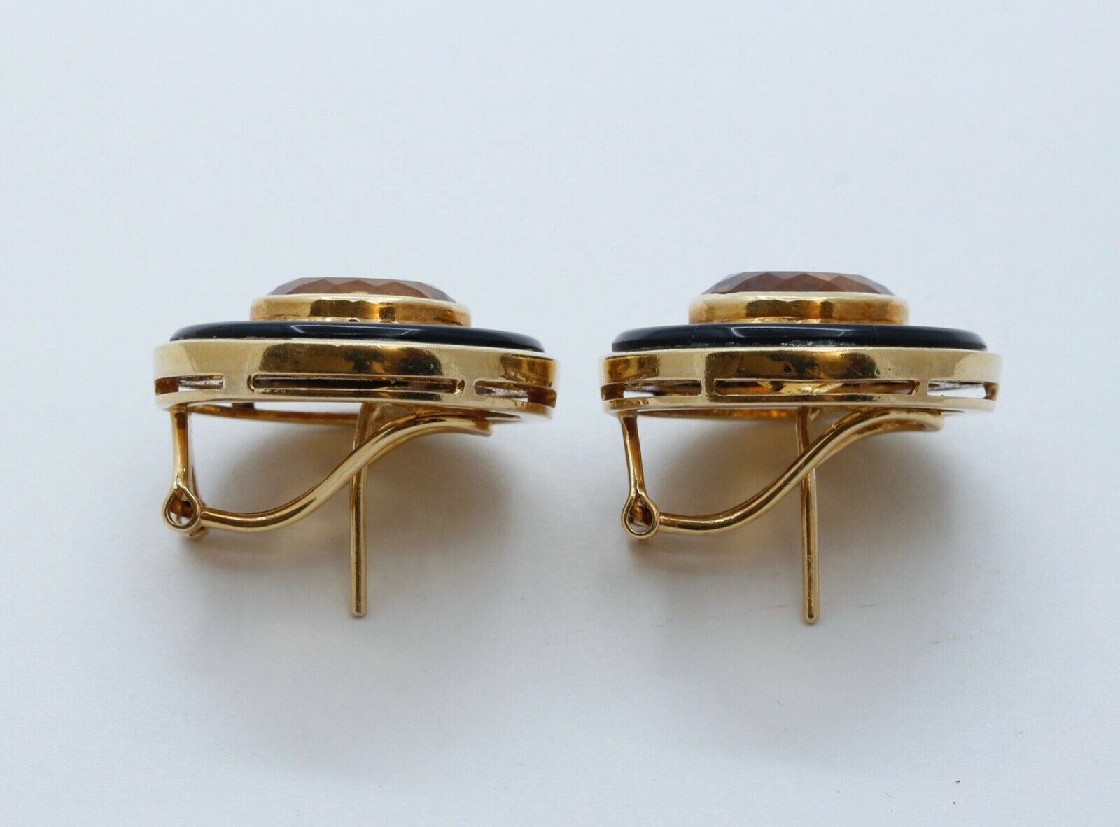 Vintage 18K Yellow Gold Citrine Diamonds Onyx Earrings