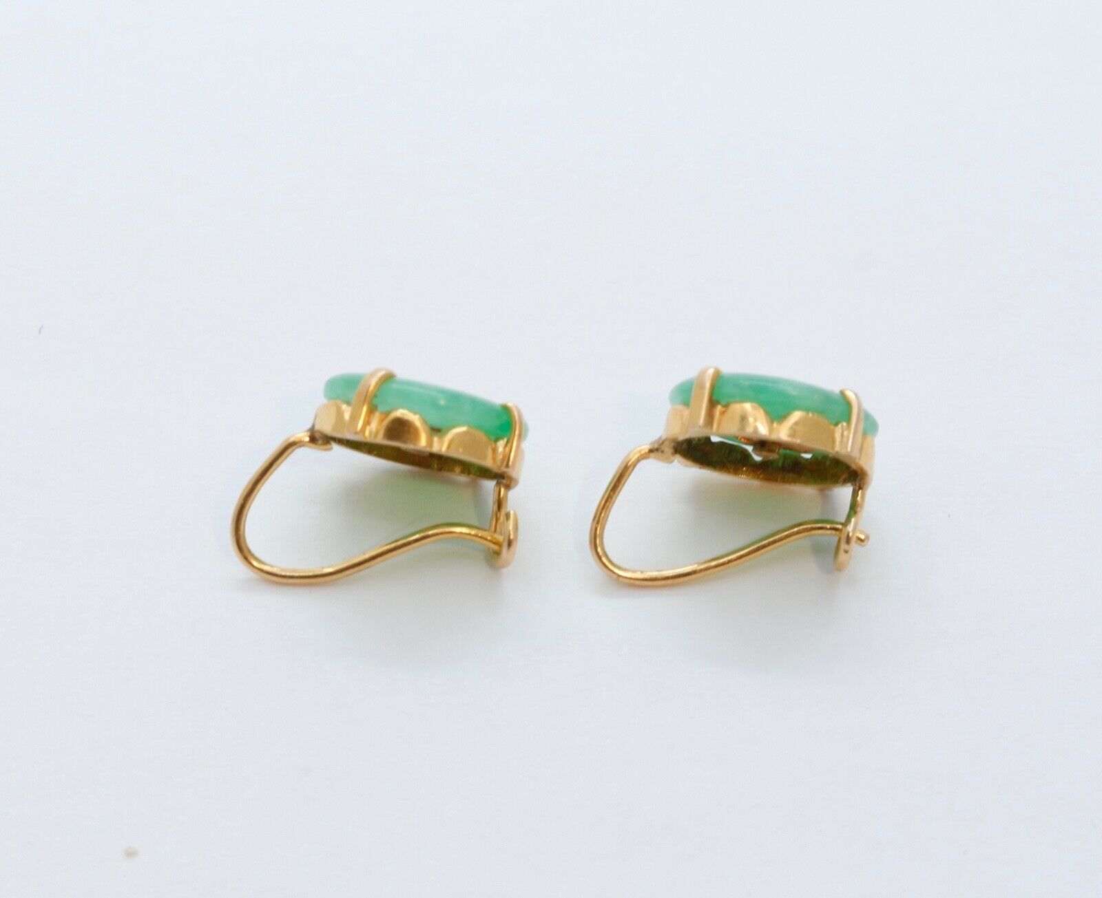 Vintage Good Luck Jade 14K Yellow Gold Earrings
