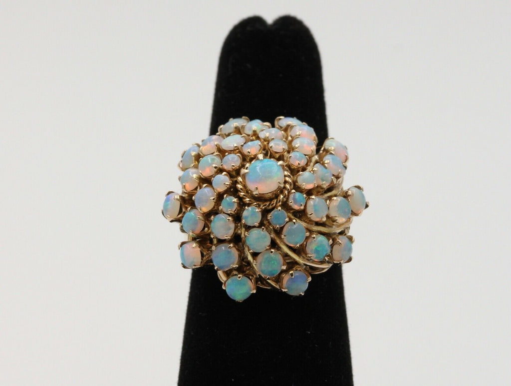 Vintage 14K Yellow Gold Australian Opal Cluster Ring.