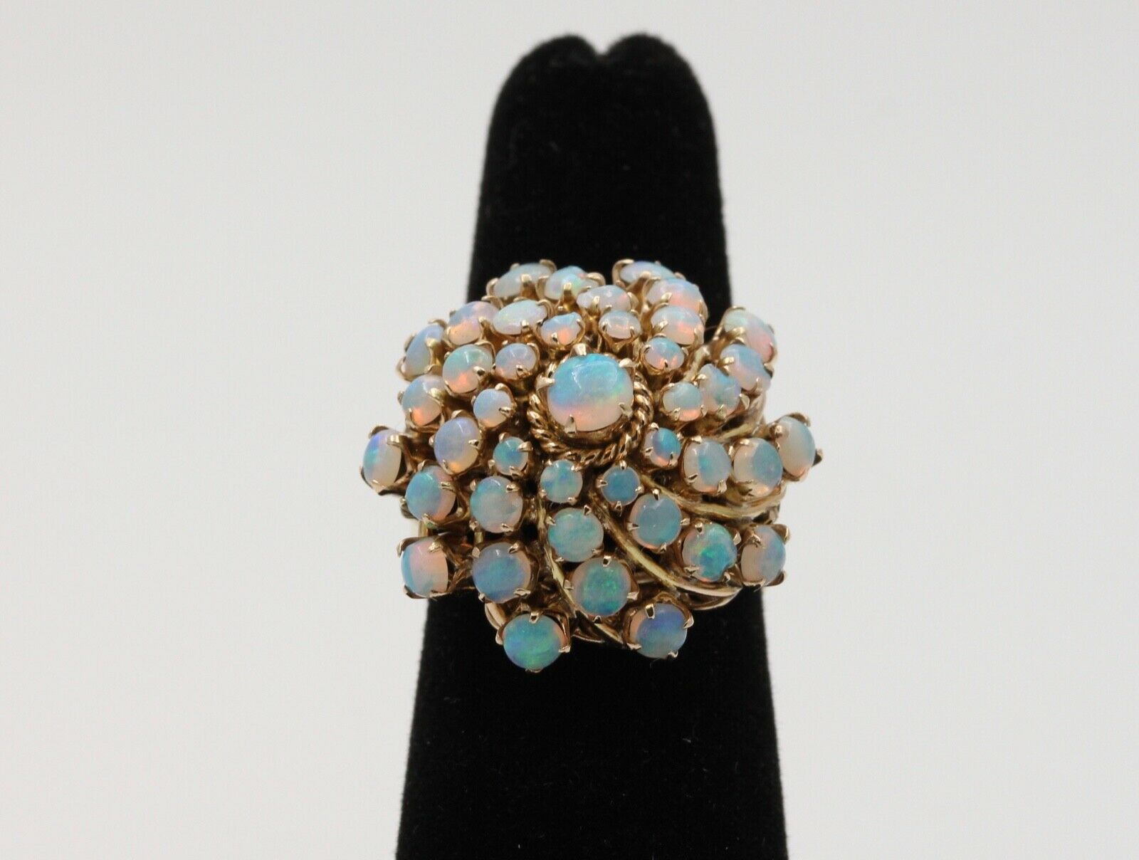 Vintage 14K Yellow Gold Australian Opal Cluster Ring.