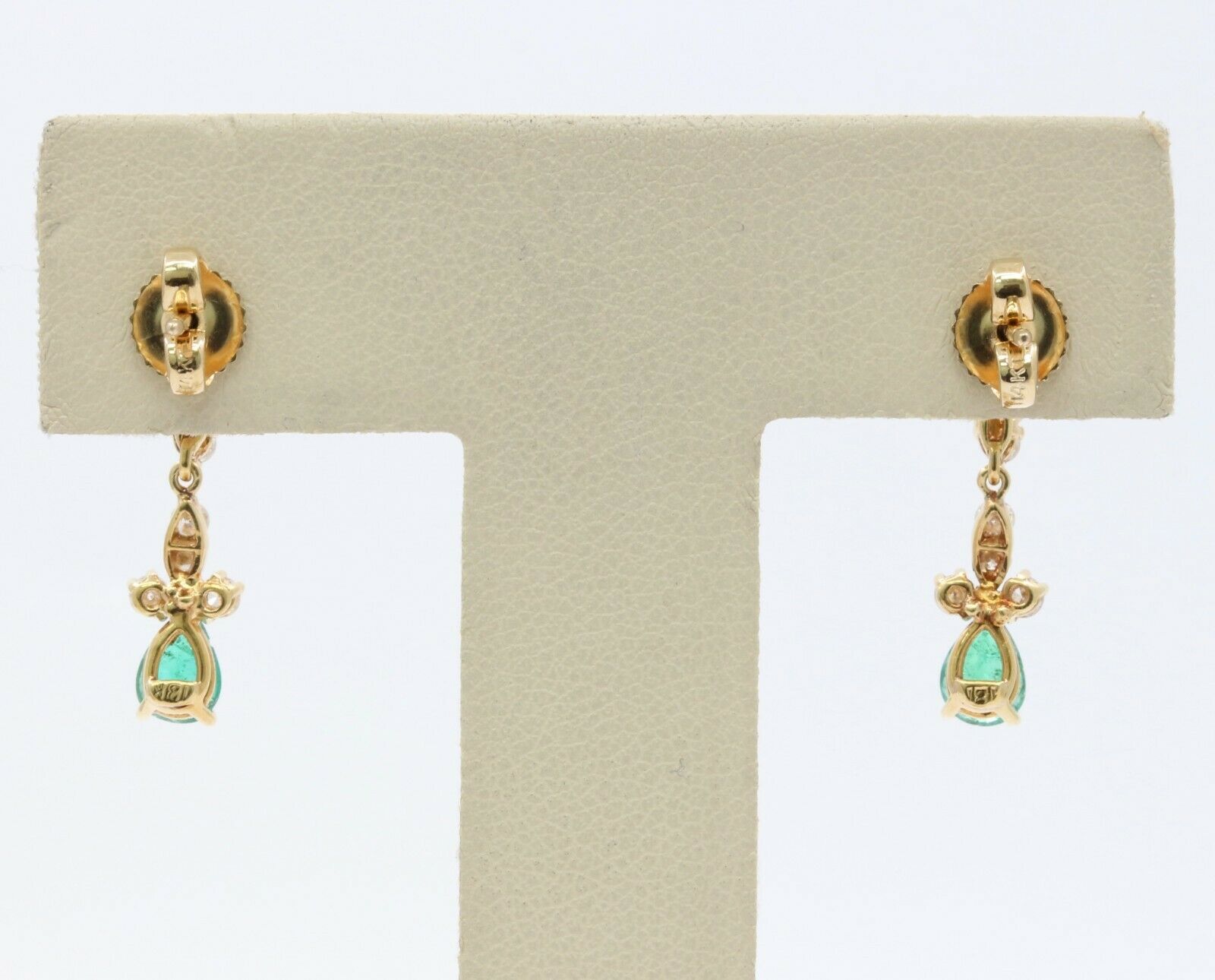 Vintage 14K Yellow Gold Emerald Diamond Drop Earrings