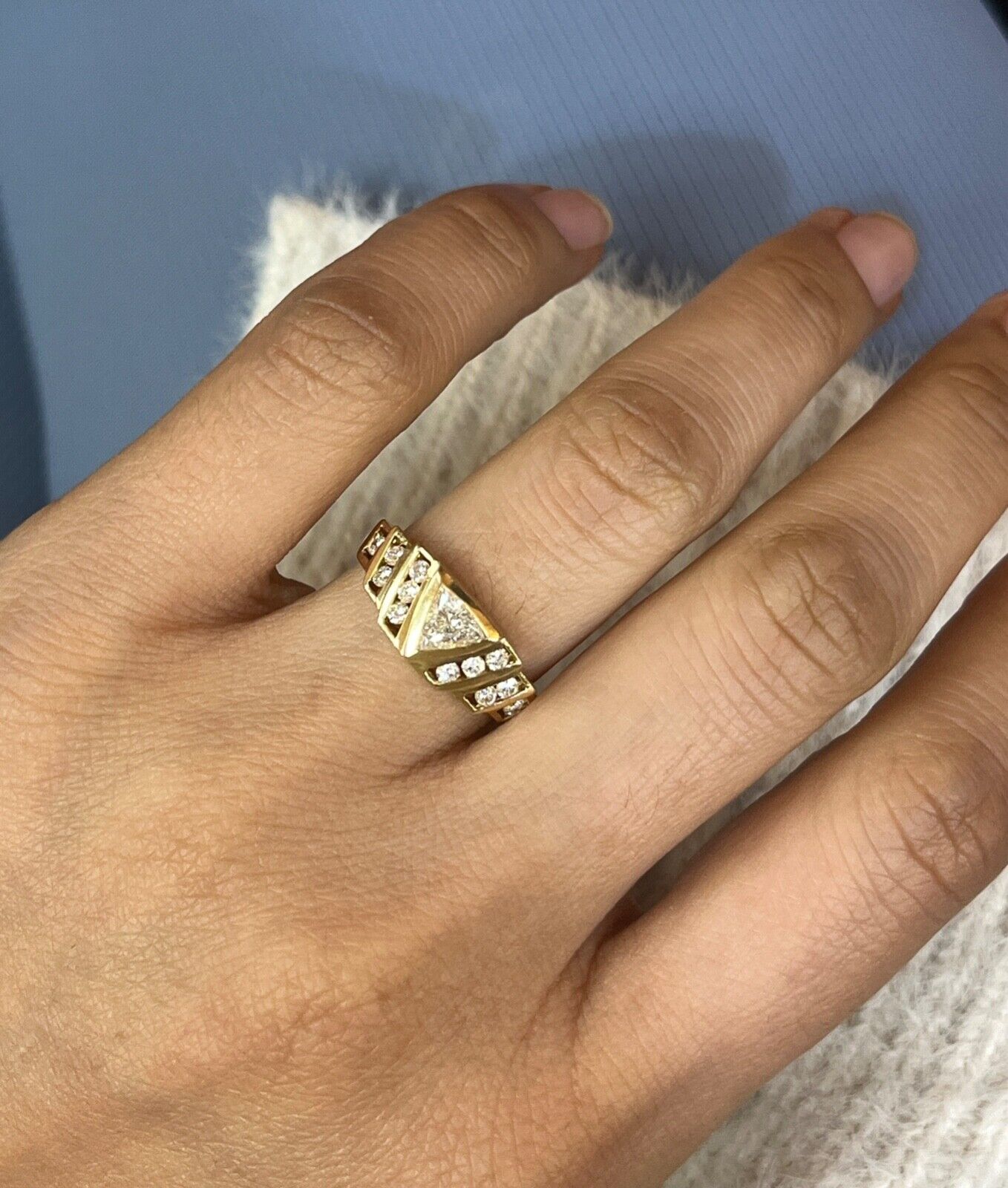 Vintage 14K Yellow Gold Diamond Geometric Ring Band