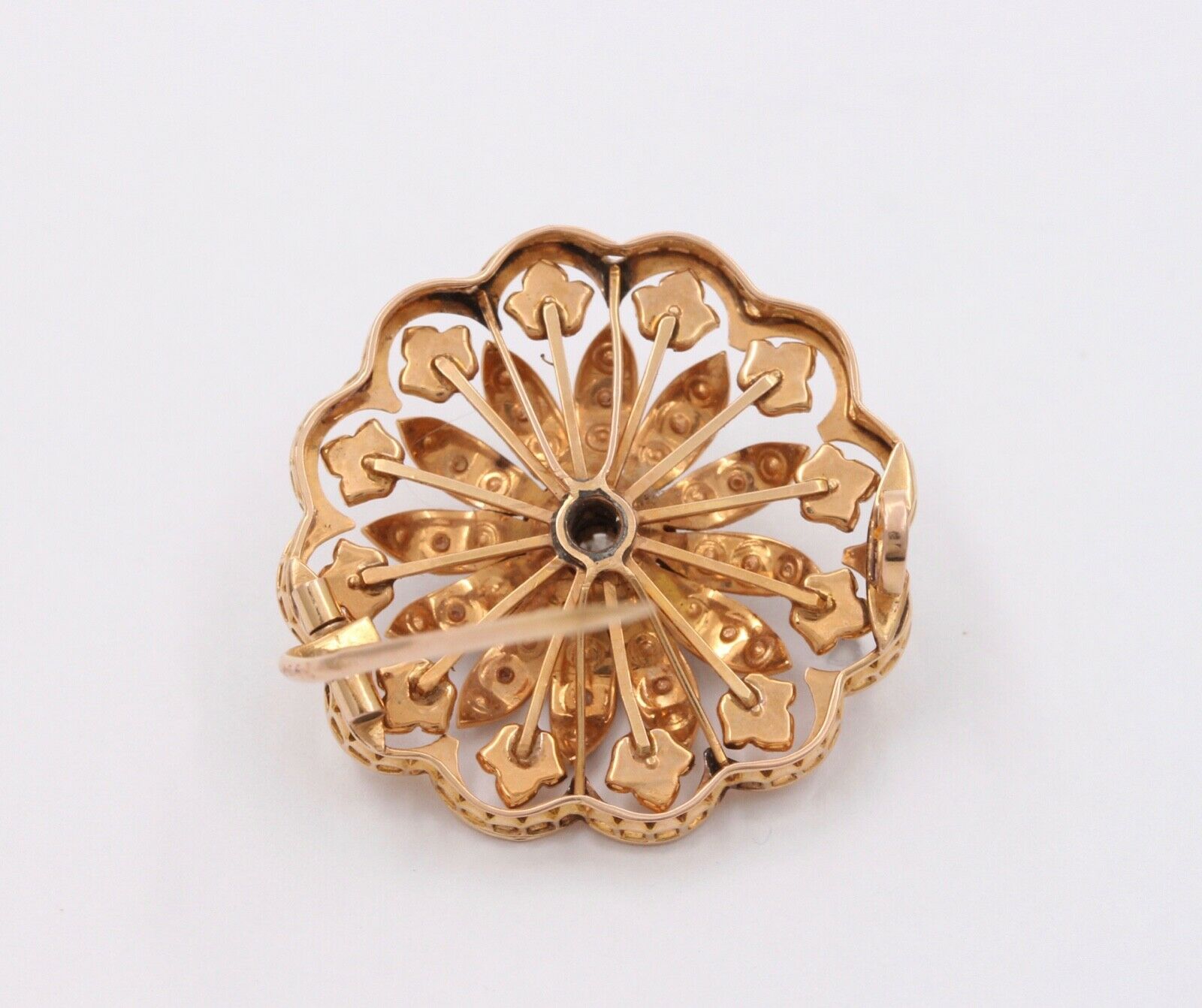 Victorian Starburst Diamond Seed Pearls 14K Yellow Gold Brooch Pin