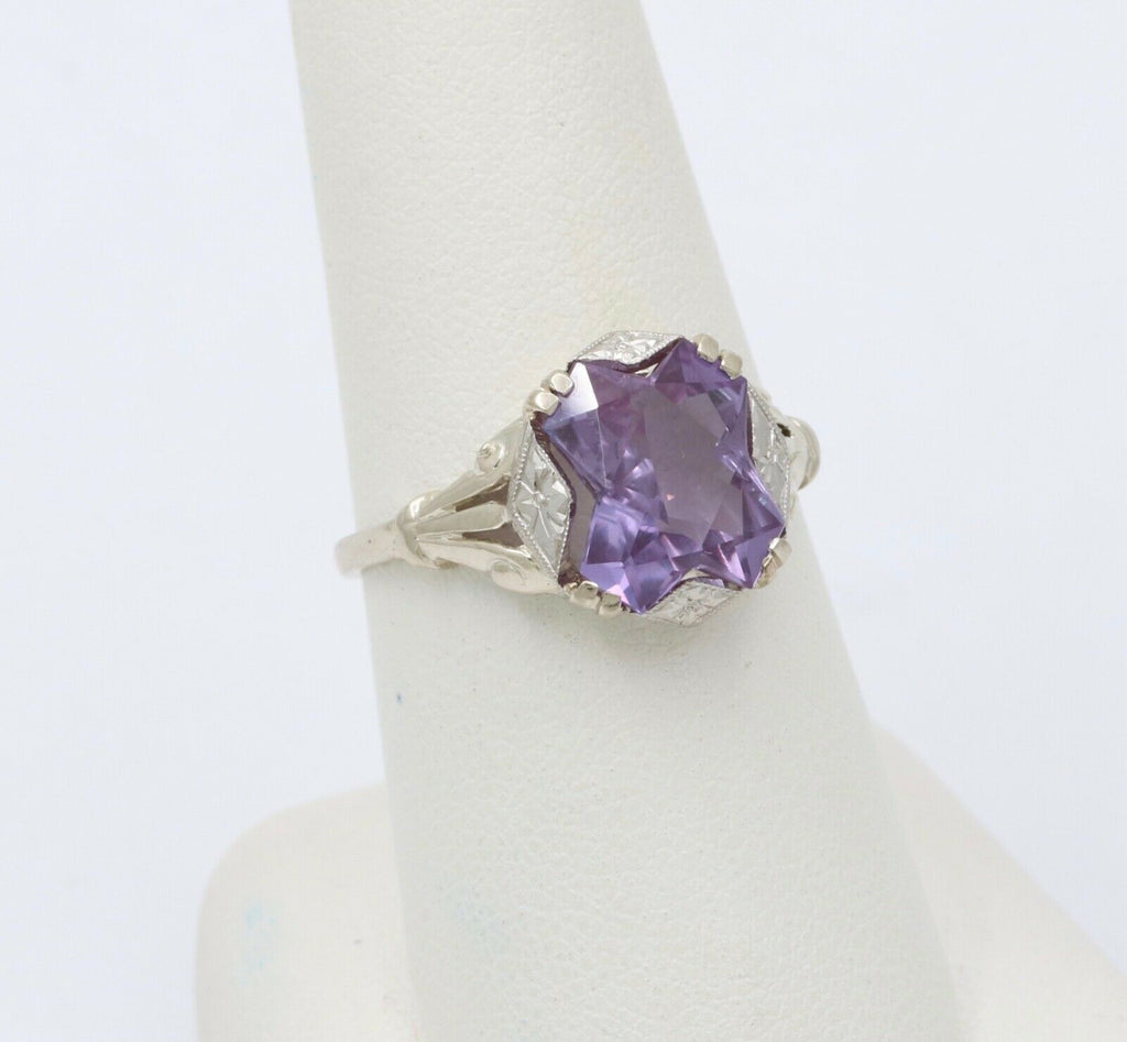 Art Deco Amethyst 14K White Gold Ring