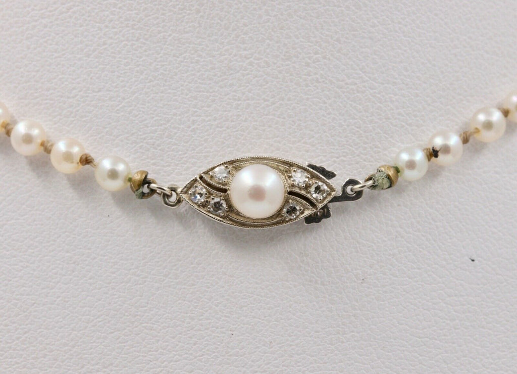 Vintage Akoya Pearls 14K White Gold Catch Necklace