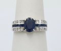 Classic 14K White Gold Sapphire and Diamond Ring Band, Engagement Ring.