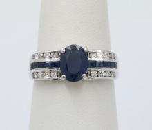 Load image into Gallery viewer, Classic 14K White Gold Sapphire and Diamond Ring Band, Engagement Ring.
