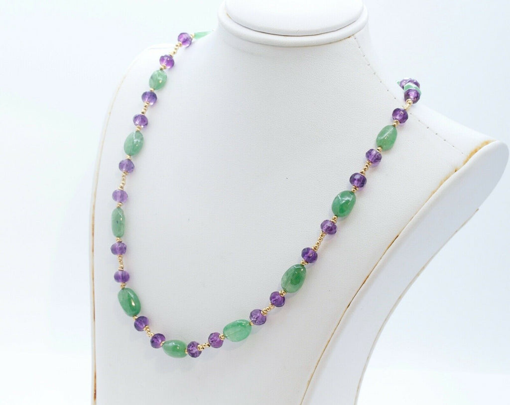 Vintage Italian Fluorite and Amethyst 18K Yellow Gold Necklace