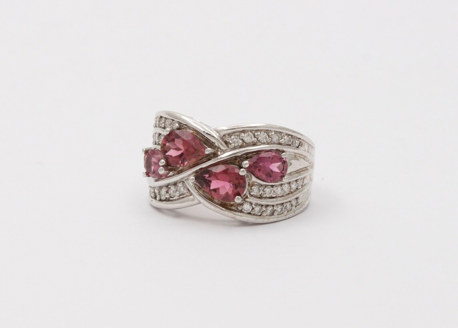 Vintage Tourmaline Diamonds 14K White Gold Vintage Cluster Band