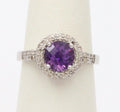 Vintage 14K White Gold Round Amethyst Diamond Halo Ring, Engagement Ring