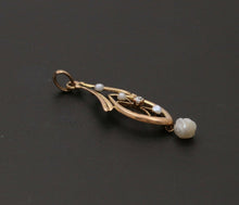 Load image into Gallery viewer, Art Nouveau Diamond Seed Pearls 10K Yellow Gold Pendant
