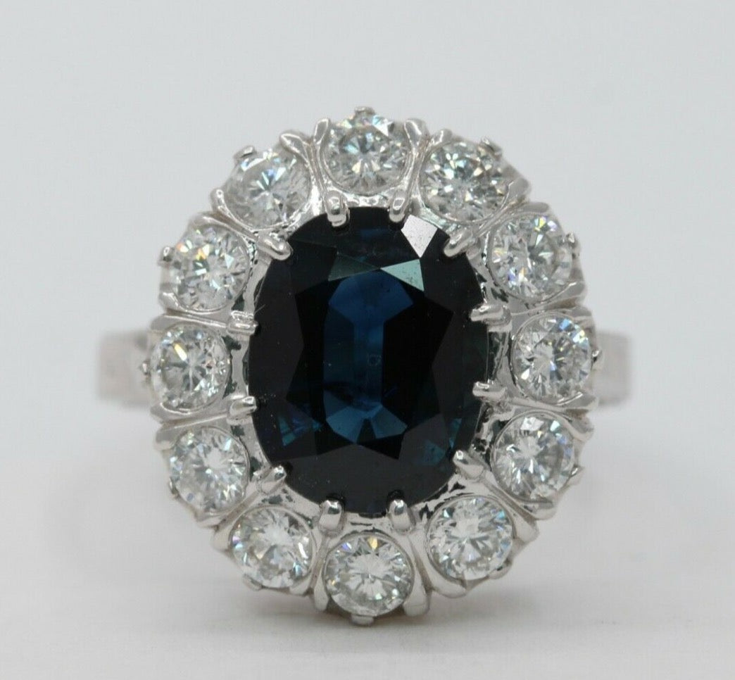Vintage 14K White Gold Sapphire And  Diamond Halo Ring