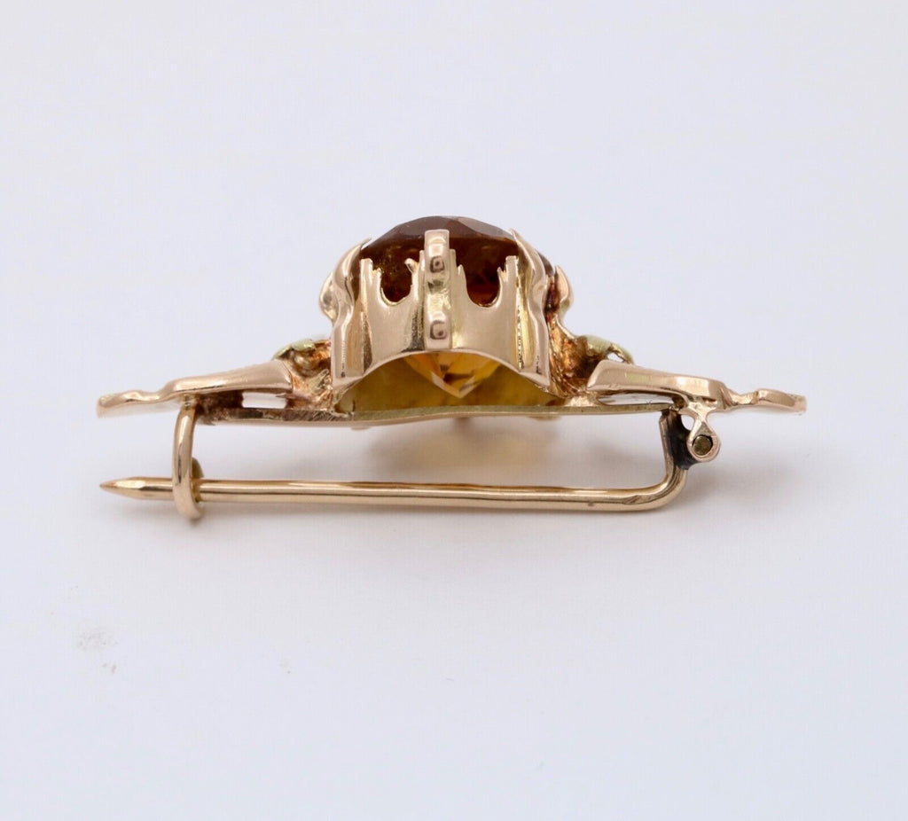 Antique Victorian 14K Yellow Gold Citrine flower Bar Pin.