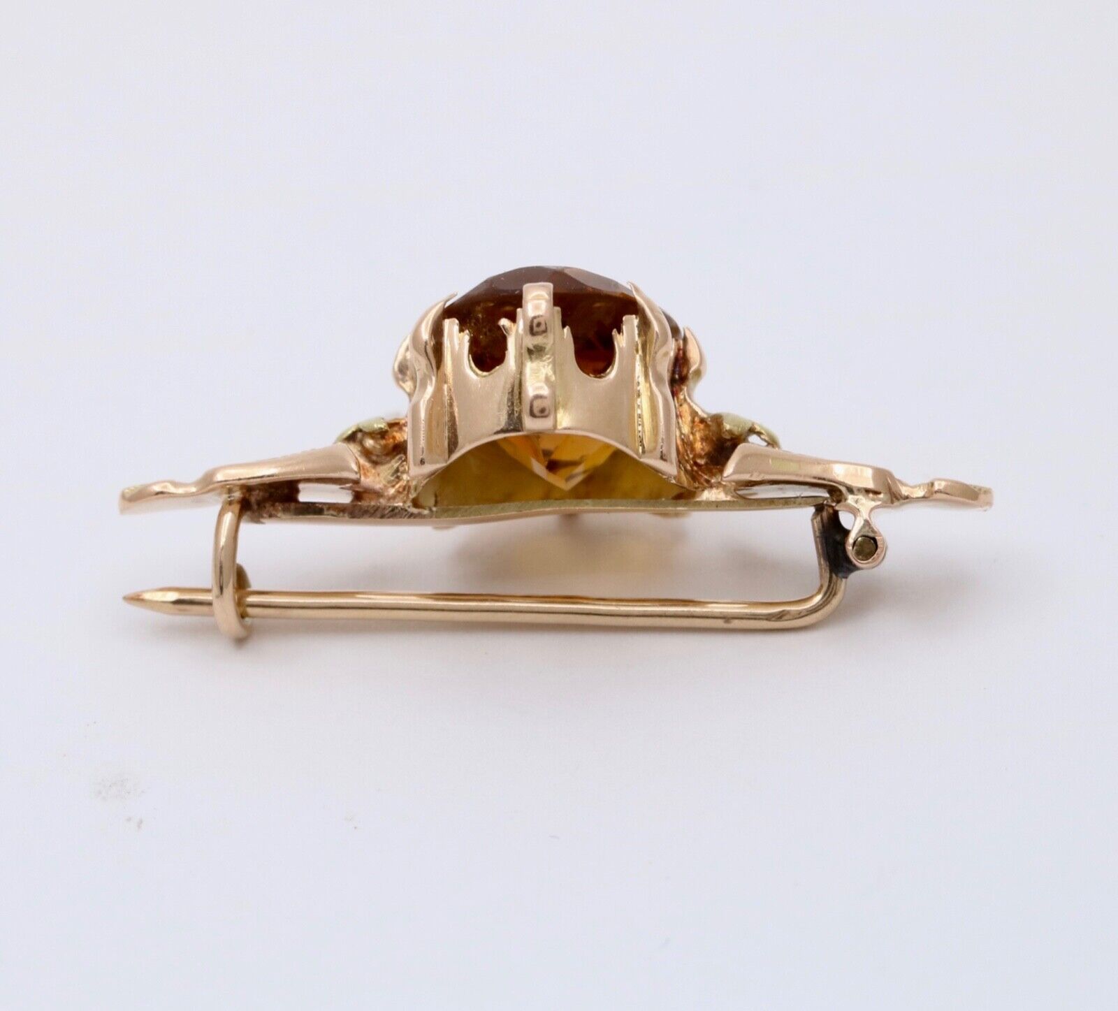 Antique Victorian 14K Yellow Gold Citrine flower Bar Pin.