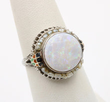 Load image into Gallery viewer, Antique Art Deco 10K White Gold Opal and Pearl Enamel Ring.
