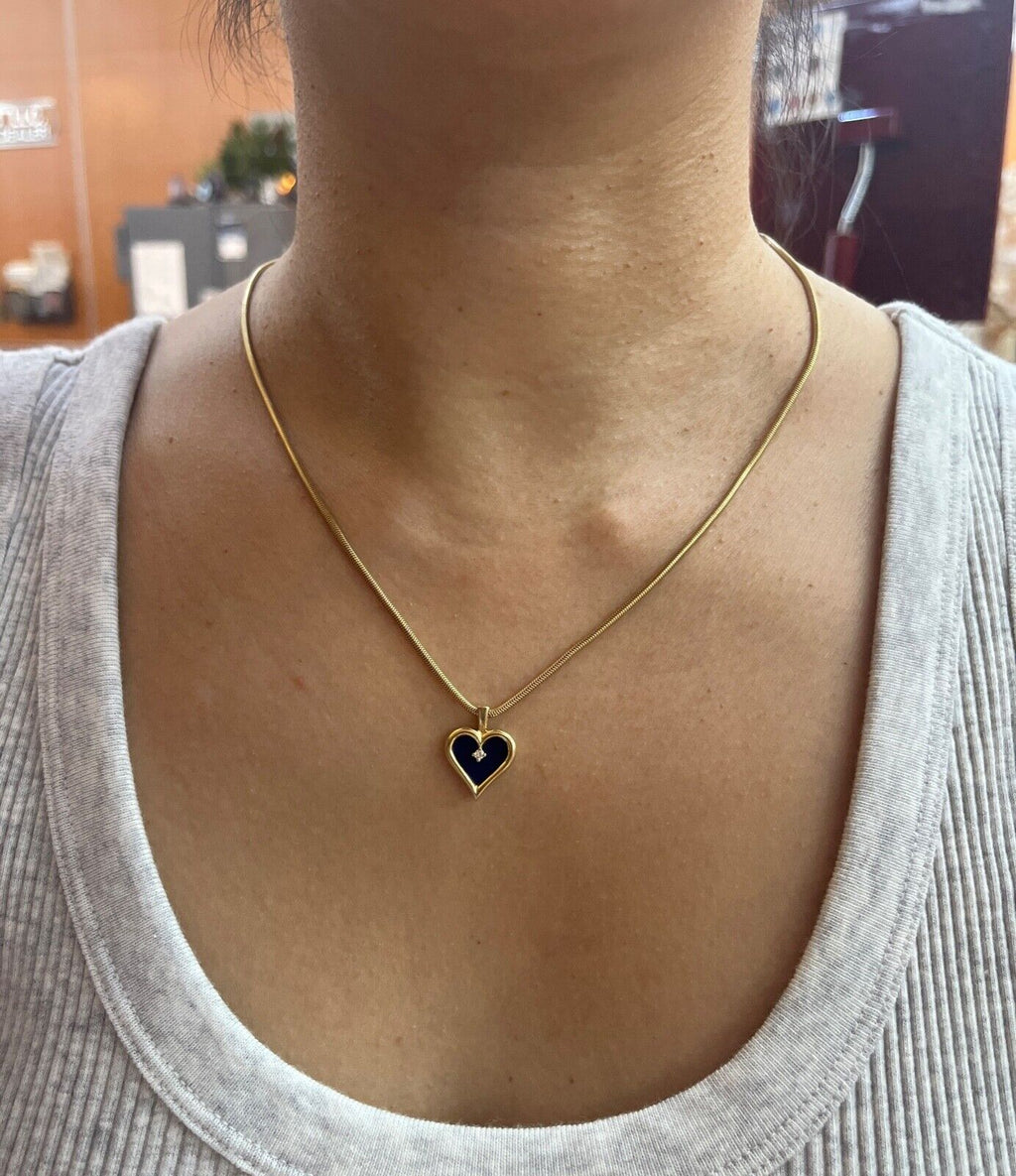 Vintage 14K Yellow Gold Lapis Lazuli Heart Diamond Pendant, Charm