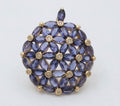 Vintage Tanzanite Diamonds 10K Yellow Gold  Hydrangea Pendant Brooch Pin