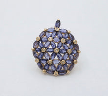 Load image into Gallery viewer, Vintage Tanzanite Diamonds 10K Yellow Gold Flower Pendant Brooch Pin
