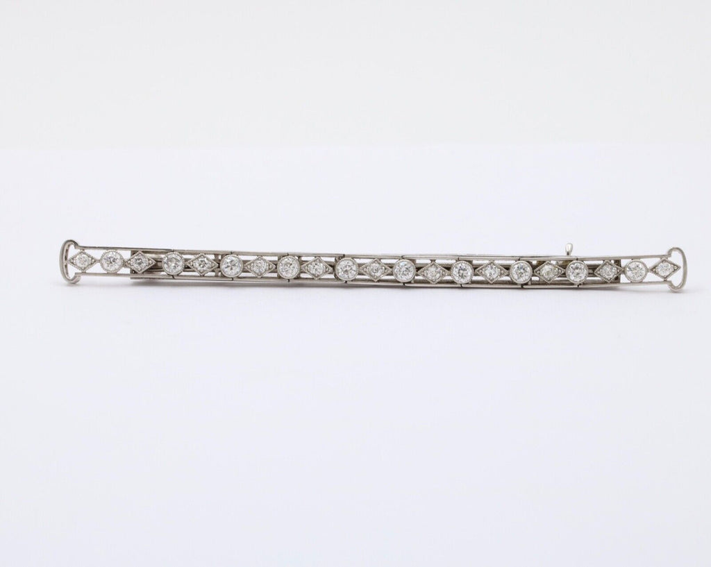 Vintage Platinum Diamond 3.5 Inches Wide Large Bar Pin, Estate Jewelry