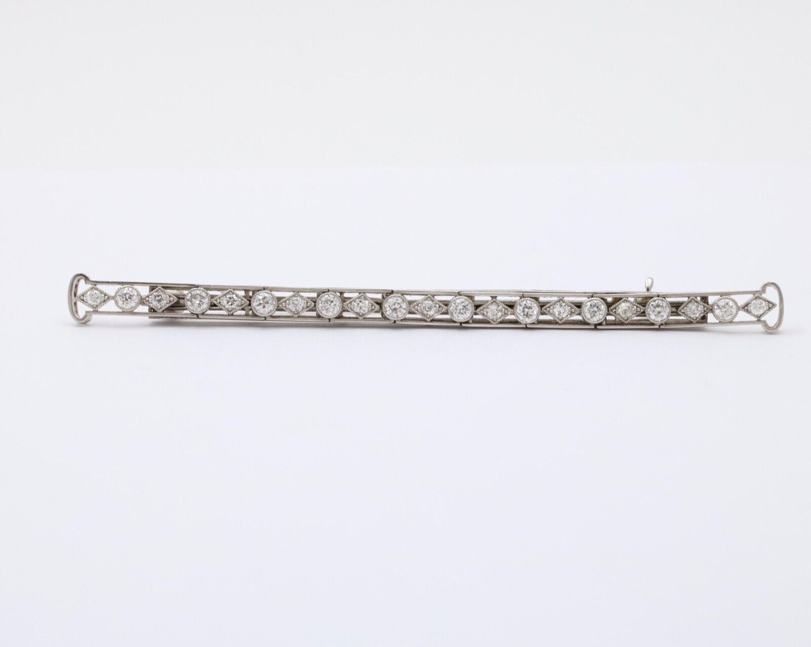 Vintage Platinum Diamond 3.5 Inches Wide Large Bar Pin, Estate Jewelry