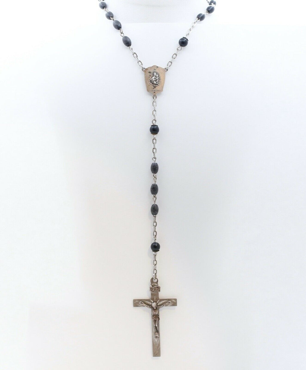 Vintage Sterling Silver Wood Beads Rosary
