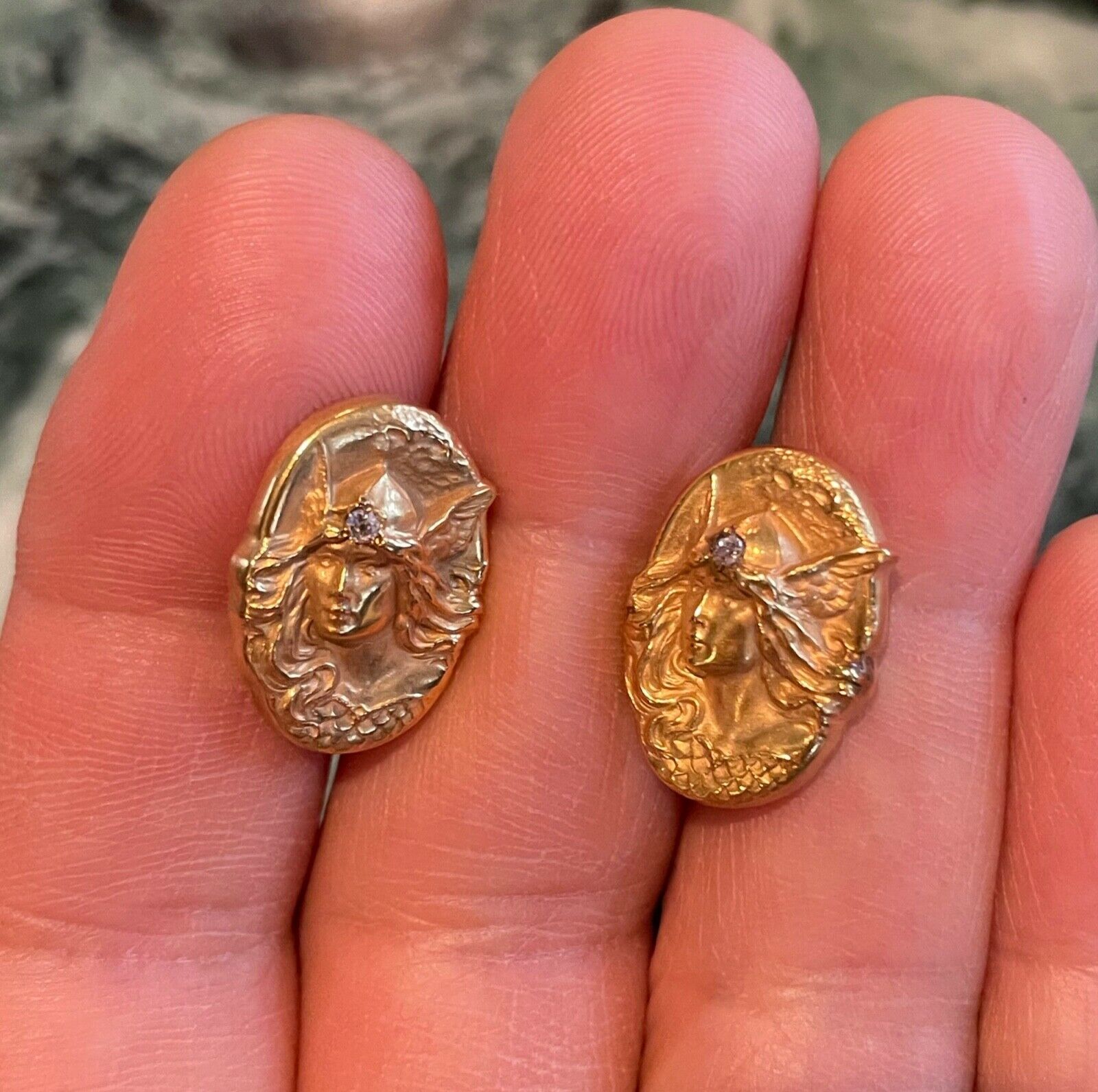 Victorian Mens 10K Yellow Gold Old European Diamonds Cufflinks