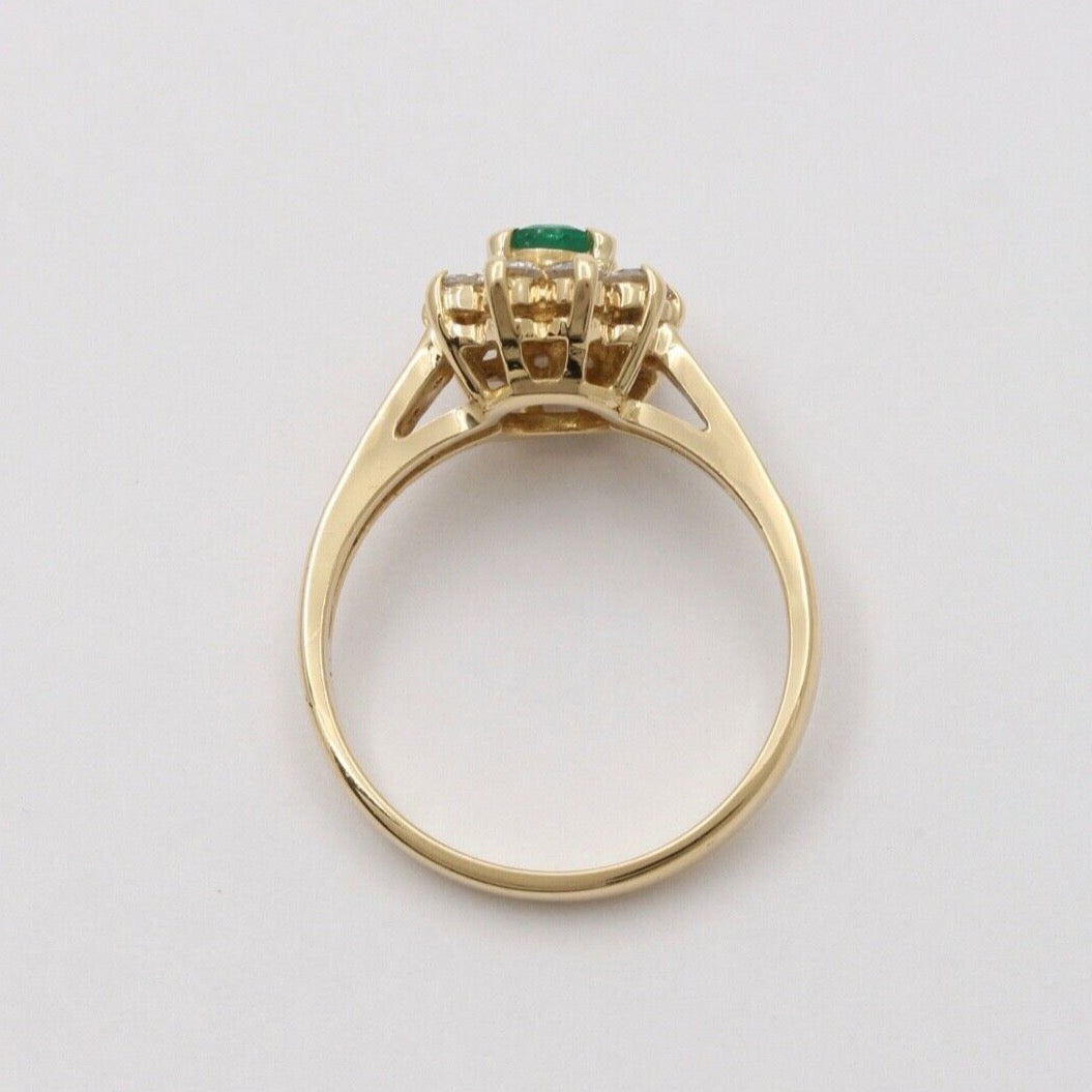 Vintage Cluster Emerald Diamonds 18K Yellow Gold Ring