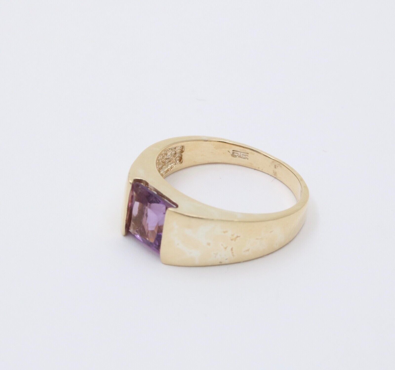 Vintage 14K Yellow Gold Amethyst Tank Ring, Ring Band
