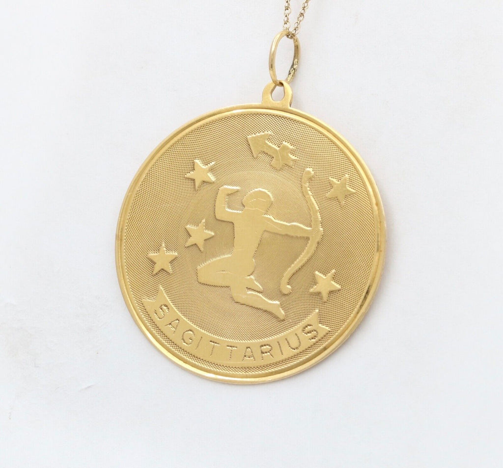 Vintage Zodiac “Sagittarius” 14K yellow Gold Large Medallion Charm Pendant