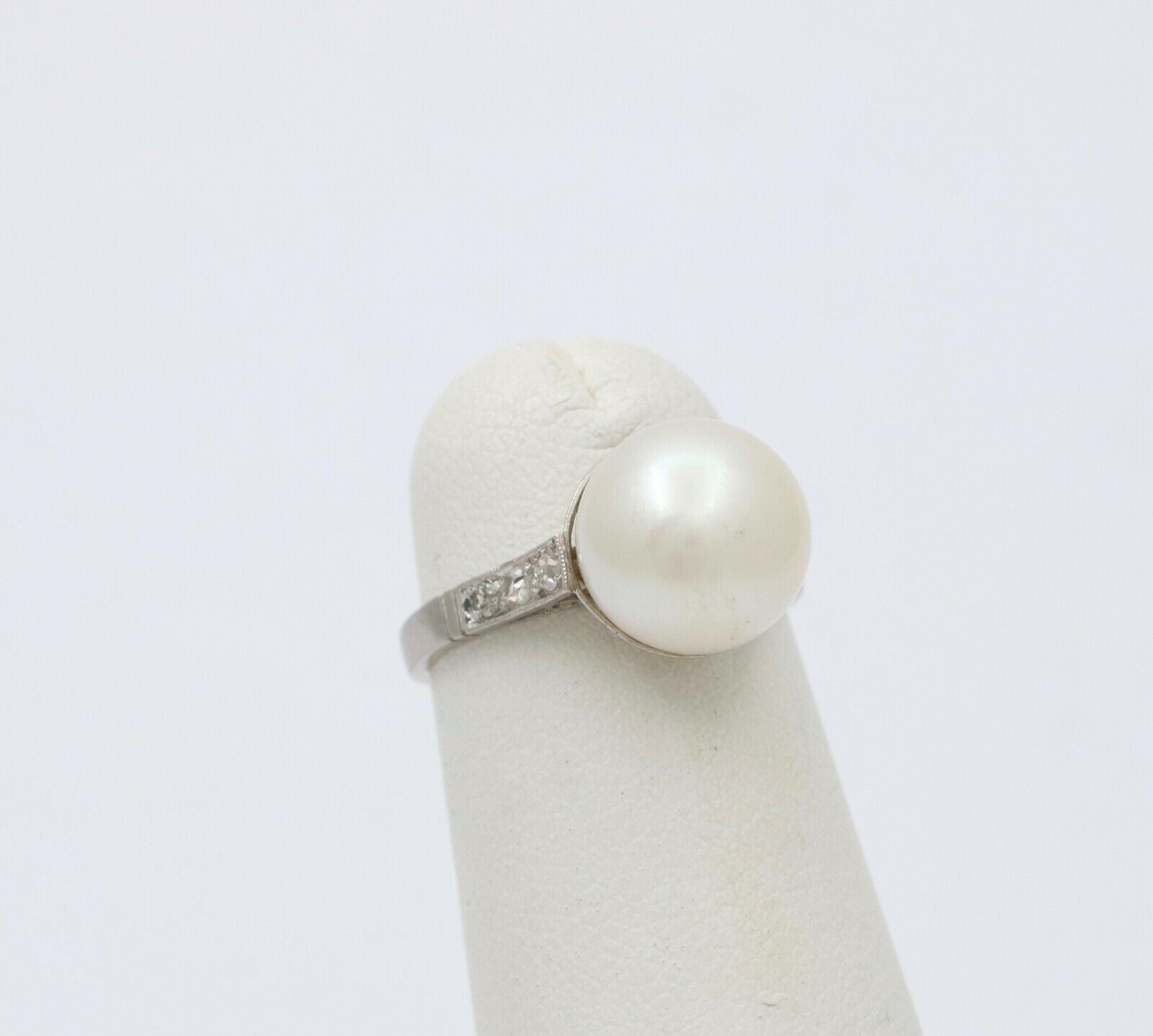 Art Deco Pearl Old Cut Diamonds Platinum Ring