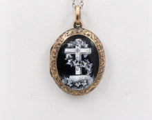 Load image into Gallery viewer, Victorian Mourning 10K Yellow Gold Enamel Cross Locket Pendant
