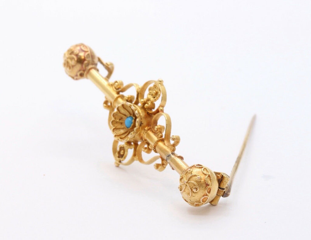 Victorian 14K Yellow Gold Turquoise Bar Pin Brooch