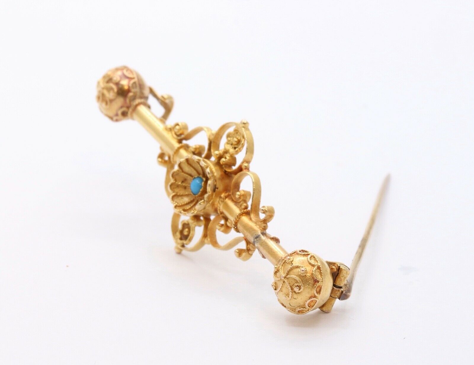 Victorian 14K Yellow Gold Turquoise Bar Pin Brooch