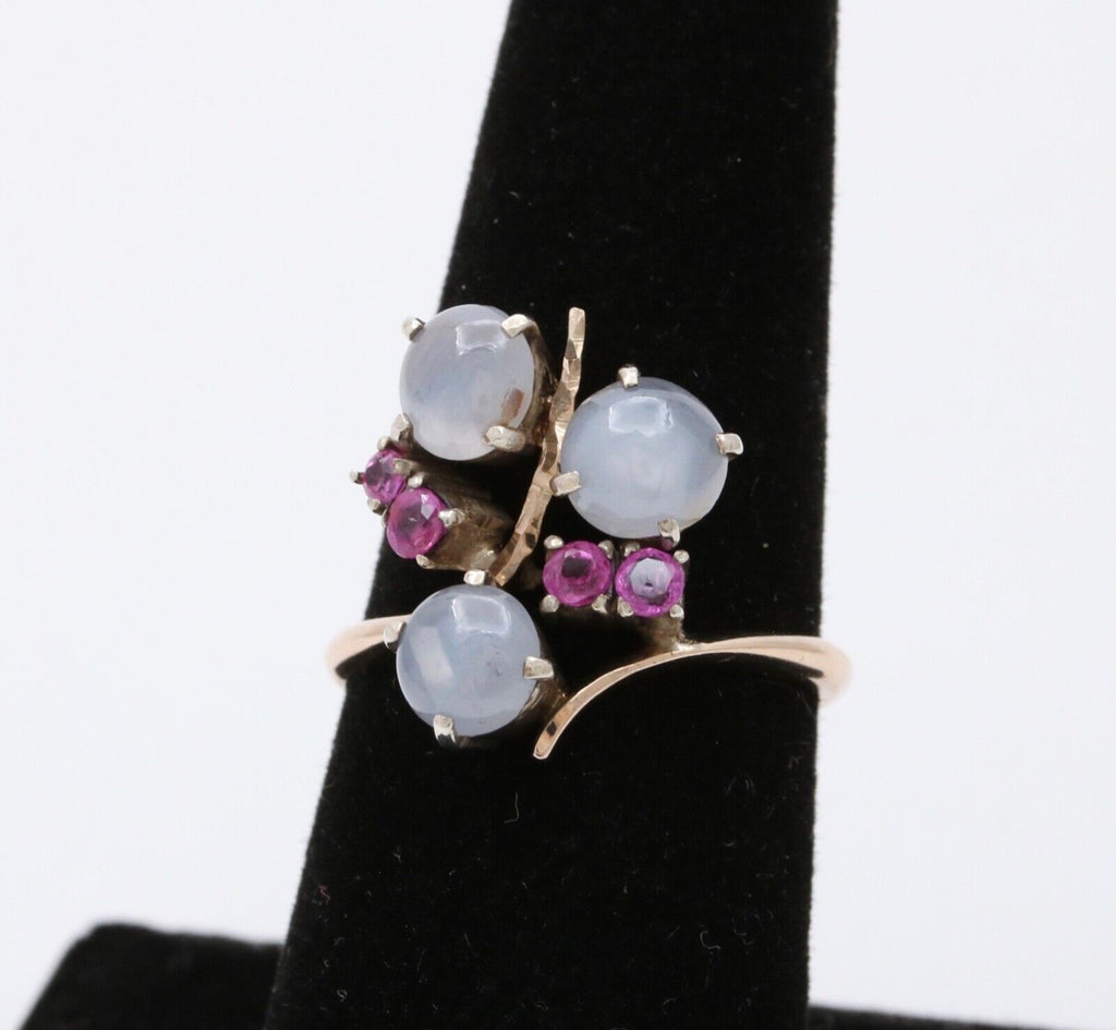 Vintage Retro 14K Star Sapphire And Ruby Bypass Ring