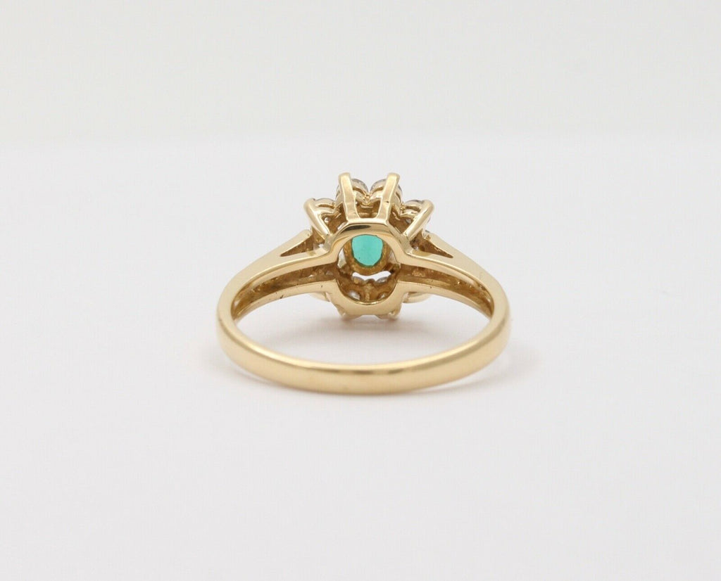 Vintage Cluster Emerald Diamonds 18K Yellow Gold Ring