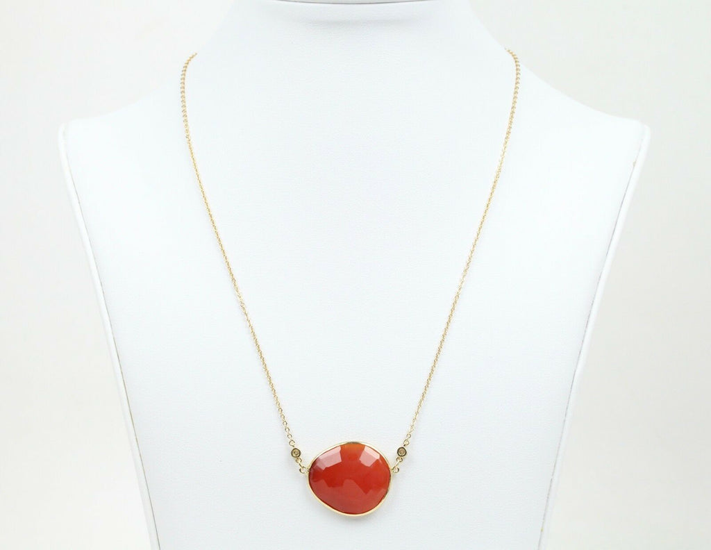 Vintage 14K Yellow Gold Agate Diamond Necklace
