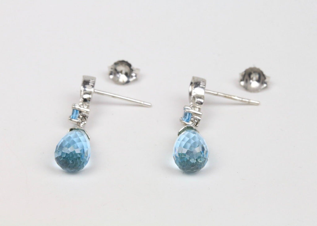 14K White Gold Briolette Blue Topaz  Earrings