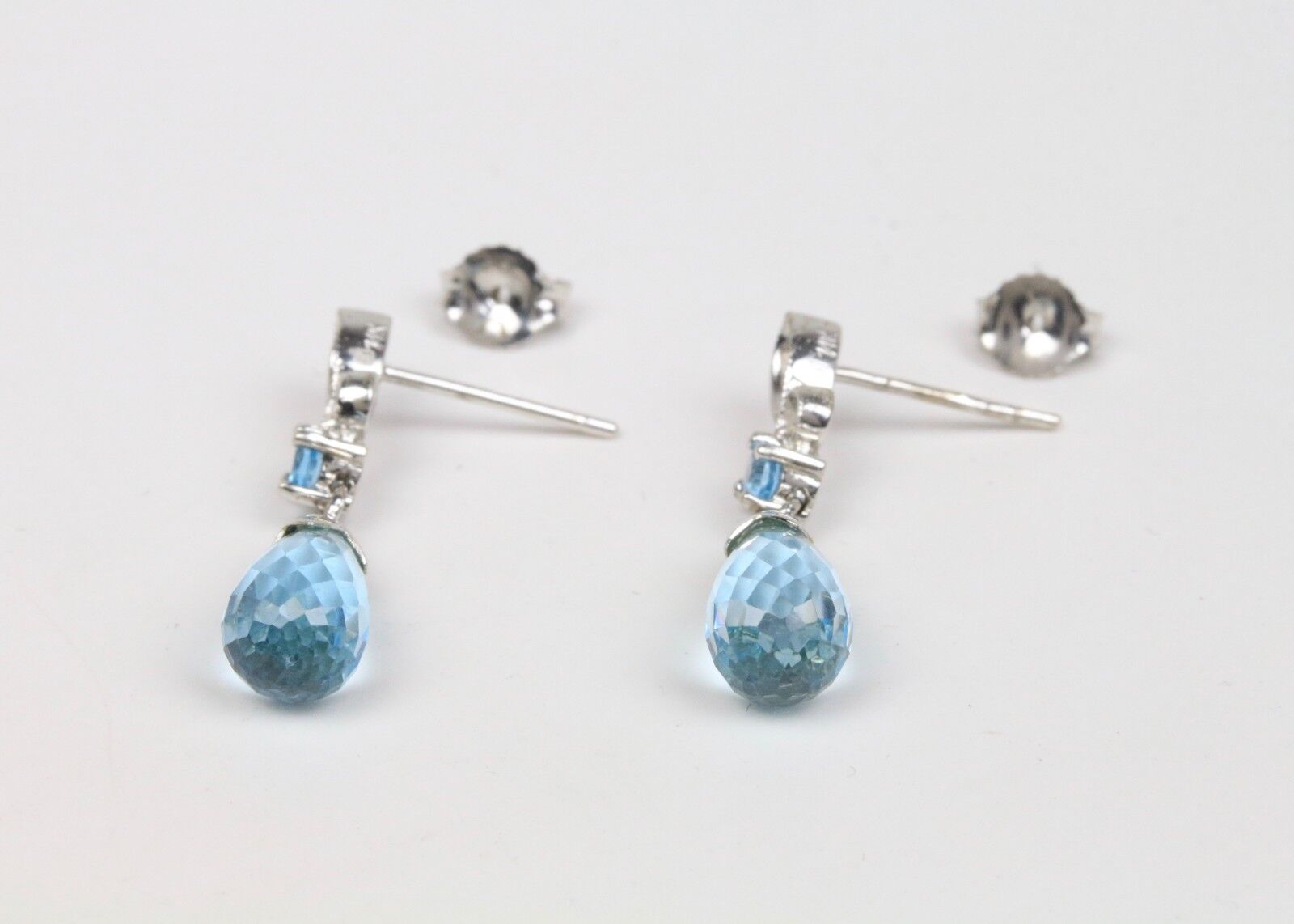 14K White Gold Briolette Blue Topaz  Earrings