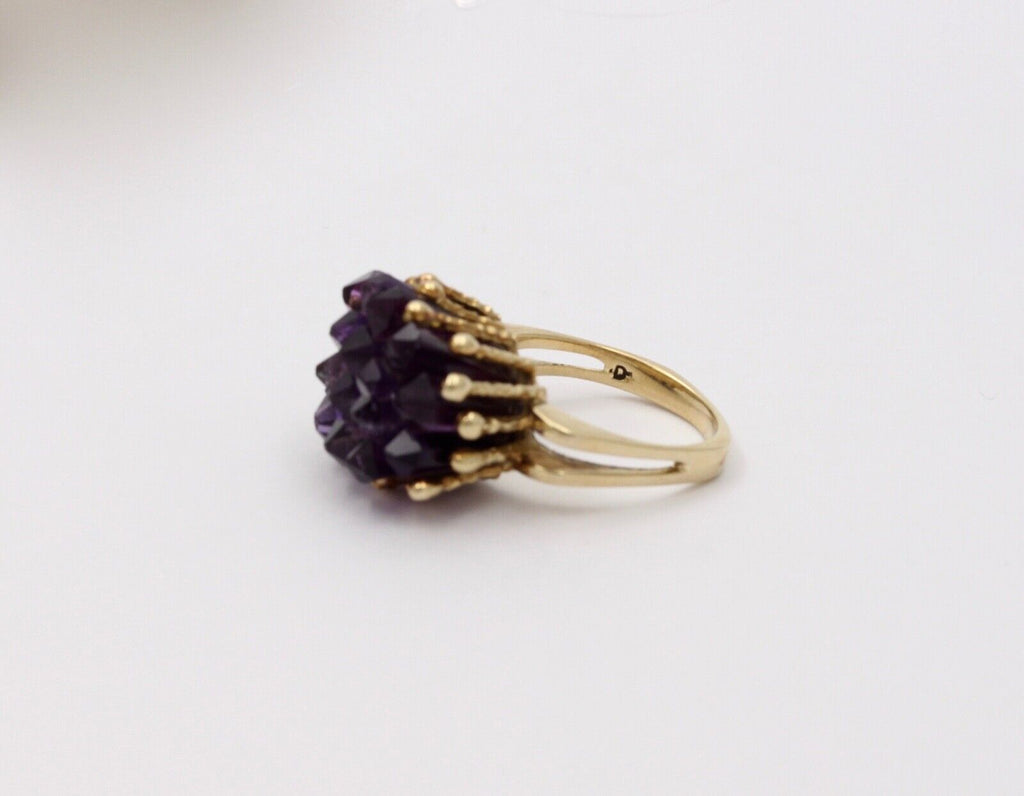 Vintage Geometric Amethyst Cluster 14K Yellow Gold Ring