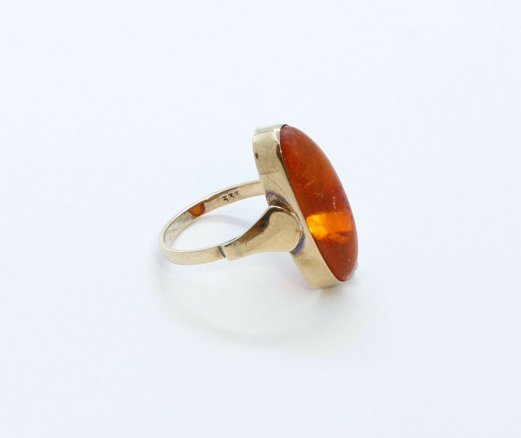 Art Deco Natural Amber 9K Yellow Gold Ring