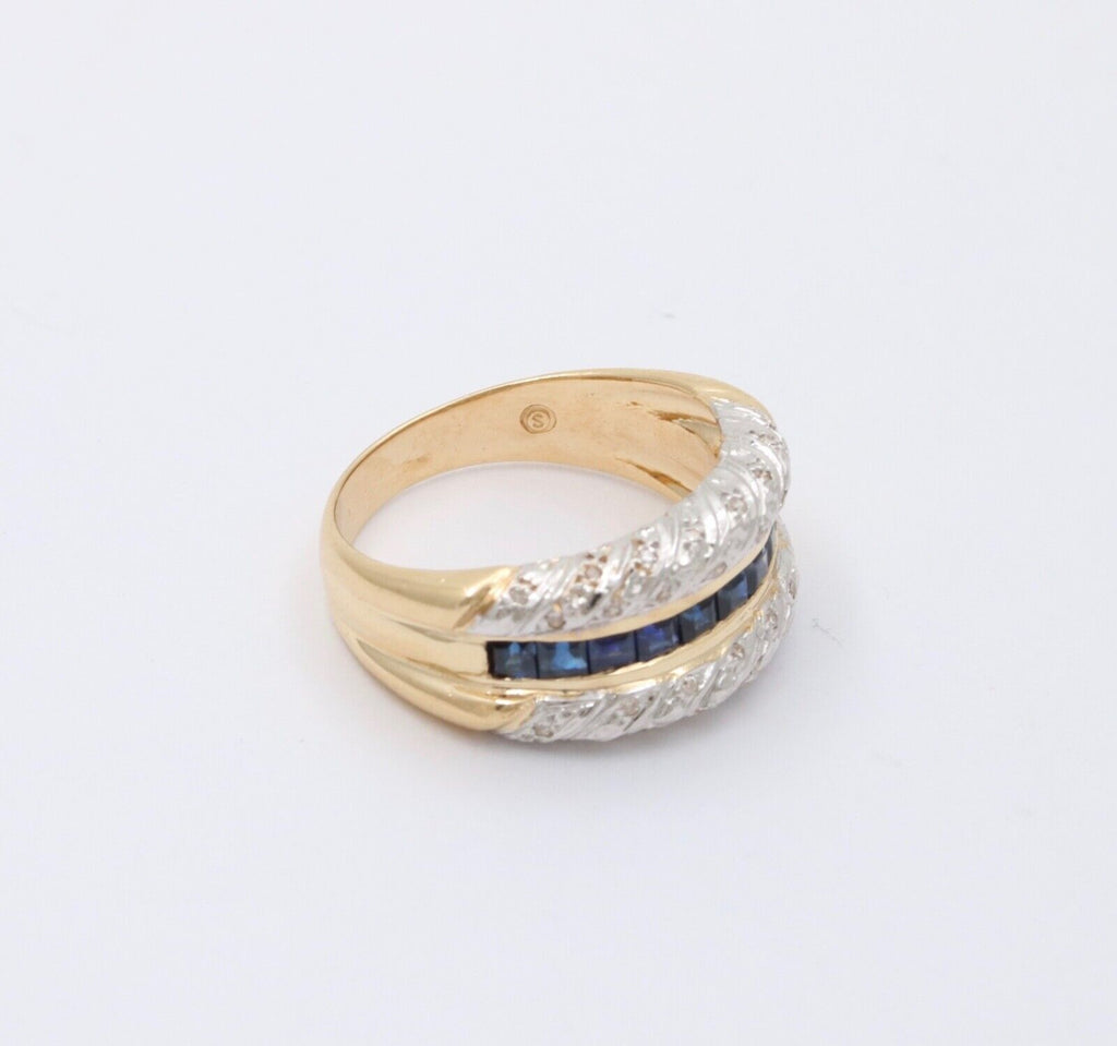 Vintage Diamonds Blue Sapphires Yellow White Gold Ring